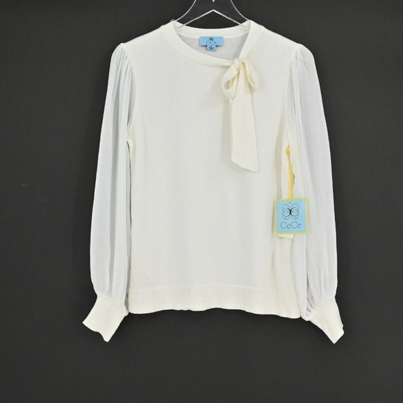 CeCe | Tops | New Cece Womens Sweet Tie Mix Media Cotton Blend Sweater  Antique White Sz Medium | Poshmark